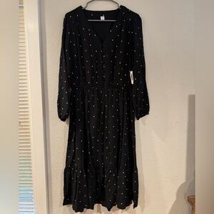 Old Navy Black Long Sleeve Dress with Polka Dots